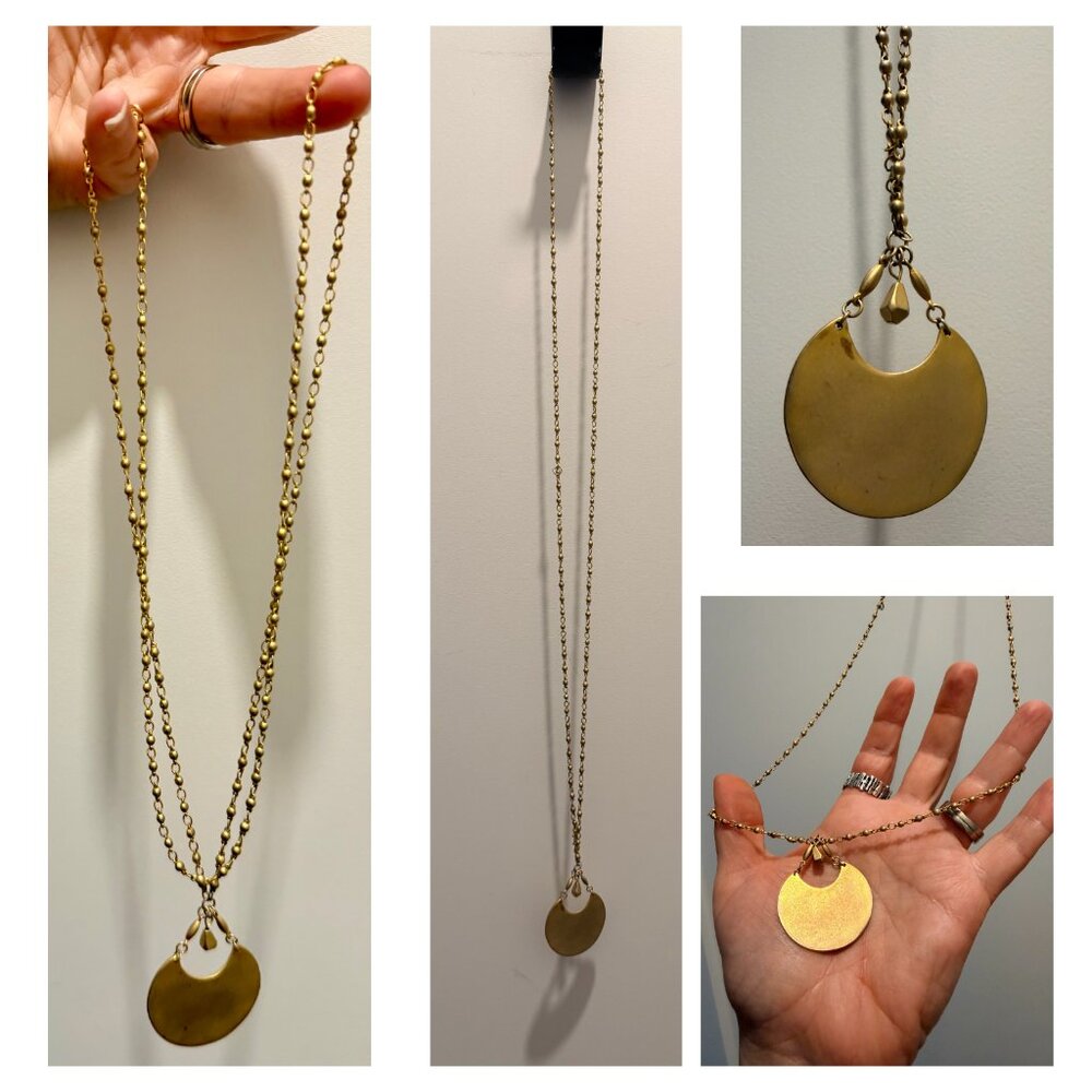 Vintage Layerable Costume Gold Disc Necklace - Aged Look